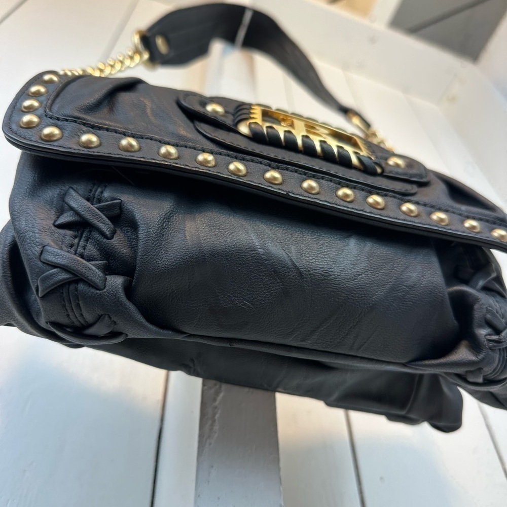 Black Rivet Biker Babe Gold Rivet Thick Strap Motorcycle Bag Bike Purse Harley - Picture 5 of 16
